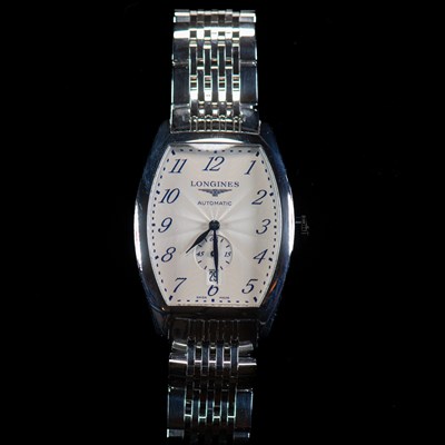 Lot 525 - A GENTS STEEL LONGINES EVIDENZA BRACELET WATCH