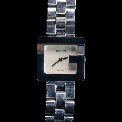 Lot 498 - A LADY'S STEEL GUCCI "G" BRACELET WATCH