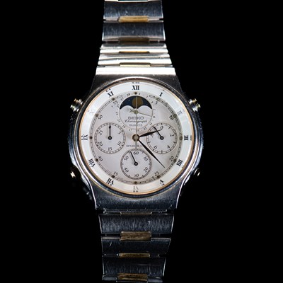 Lot 579 - A GENTS BICOLOUR SEIKO CHRONOGRAPH BRACELET WATCH