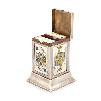 Lot 387 - A GEORGE V SILVER PLAYING CARDS BOX