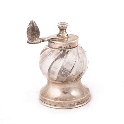 Lot 367 - A GEORGE V SILVER-MOUNTED GLASS PEPPER GRINDER