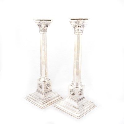 Lot 374 - A PAIR OF GEORGE VI SILVER CANDLESTICKS