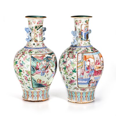 Lot 147 - A LARGE PAIR OF CHINESE CANTON FAMILLE ROSE VASES, 19TH CENTURY