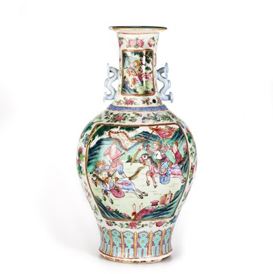 Lot 147 - A LARGE PAIR OF CHINESE CANTON FAMILLE ROSE VASES, 19TH CENTURY