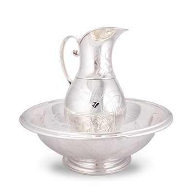 Lot 208 - A SILVER-PLATED CHRISTOFLE EWER AND BASIN