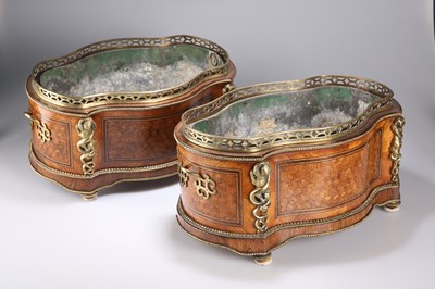 Lot 781 - A PAIR OF NAPOLEON III GILT-METAL MOUNTED AND INLAID KINGWOOD JARDINIÈRES