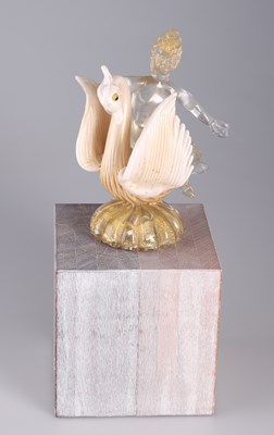 Lot 13 - A MURANO GLASS GROUP OF A LADY RIDING A SWAN