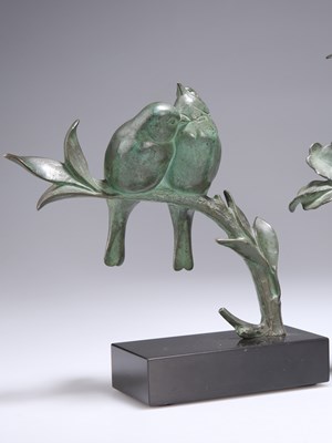 Lot 664 - ANDRÉ VINCENT BECQUEREL (FRENCH, 1893-1981), A BRONZE GROUP OF TWO BIRDS ON A BRANCH