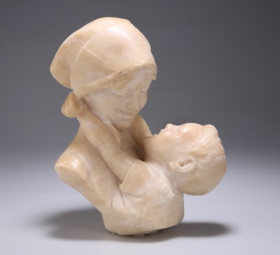 Lot 668 - AN ITALIAN ALABASTER BUST OF A MOTHER AND CHILD, EARLY 20TH CENTURY