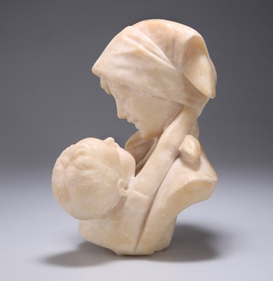 Lot 668 - AN ITALIAN ALABASTER BUST OF A MOTHER AND CHILD, EARLY 20TH CENTURY