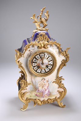 Lot 744 - A SÈVRES STYLE ORMOLU MOUNTED MANTEL CLOCK, 19TH CENTURY