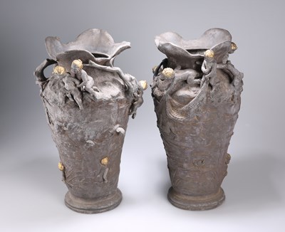 Lot 184 - A PAIR OF ART NOUVEAU SPELTER VASES