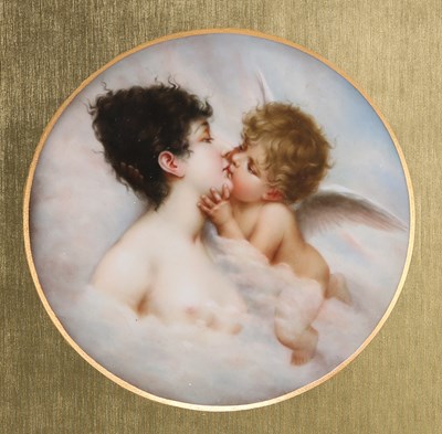 Lot 38 - A CONTINENTAL PORCELAIN PLAQUE, 'FIRST KISS', LATE 19TH CENTURY
