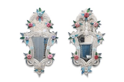 Lot 805 - A PAIR OF VENETIAN MURANO GLASS MIRRORS, EARLY 20TH CENTURY