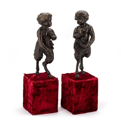 Lot 630 - A PAIR OF 19TH CENTURY BRONZE CHERUBIC FAUNS