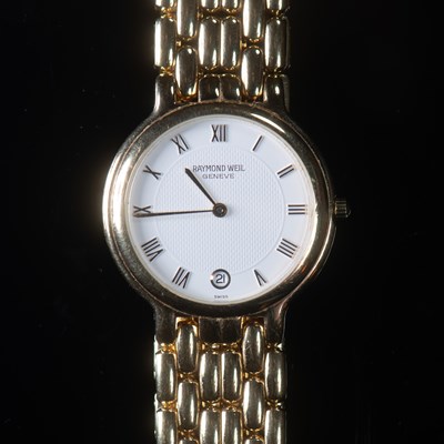 Lot 582 - A GOLD PLATED RAYMOND WEIL BRACELET WATCH