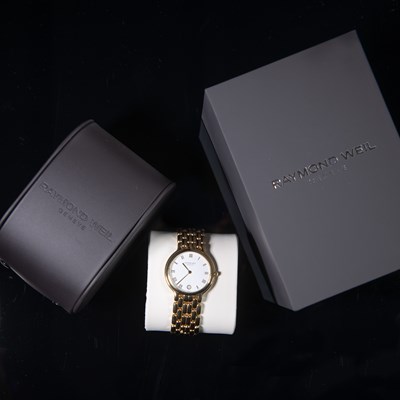 Lot 582 - A GOLD PLATED RAYMOND WEIL BRACELET WATCH