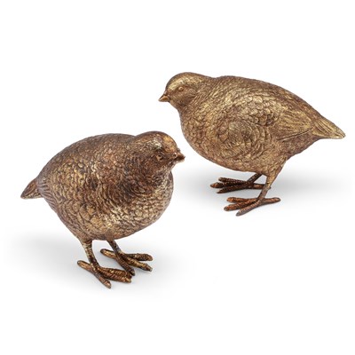 Lot 157 - A PAIR OF GILT-METAL MODELS OF QUAILS