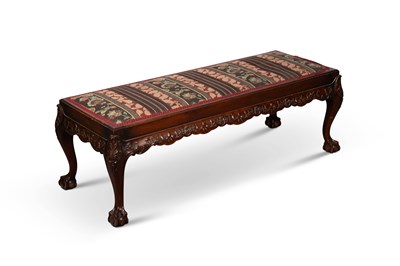 Lot 760 - A CHIPPENDALE STYLE MAHOGANY AND UPHOLSTERED LONG STOOL, LATE 19TH CENTURY