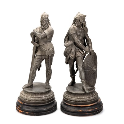 Lot 633 - A PAIR OF 19TH CENTURY EUROPEAN SCHOOL SPELTER FIGURES OF NORSE GODS