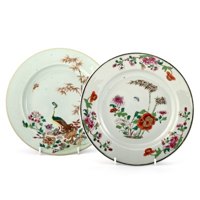 Lot 152 - A CHINESE FAMILLE ROSE 'PEACOCK' DISH, 18TH CENTURY