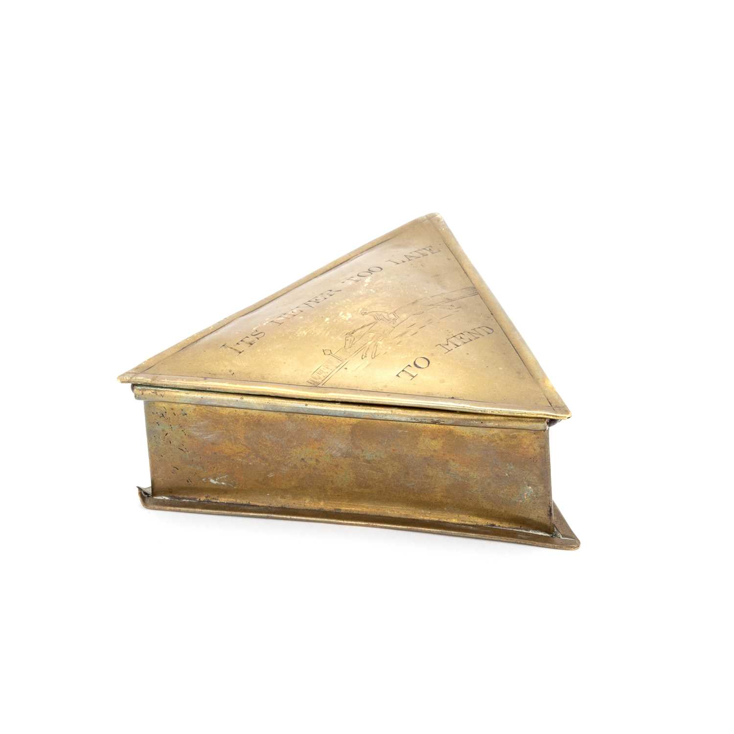 Lot 249 - A 19TH CENTURY BRASS TOBACCO BOX