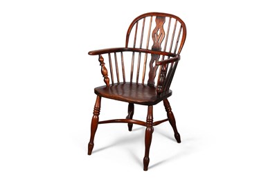 Lot 739 - A 19TH CENTURY ELM AND OAK WINDSOR ARMCHAIR