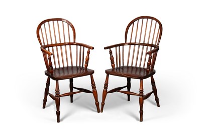 Lot 773 - A PAIR OF 19TH CENTURY OAK AND ELM WINDSOR ARMCHAIRS