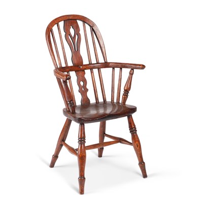 Lot 812 - A 19TH CENTURY CHILD'S OAK AND ELM WINDSOR ARMCHAIR