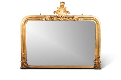 Lot 796 - A 19TH CENTURY GILT-COMPOSITION OVERMANTLE MIRROR