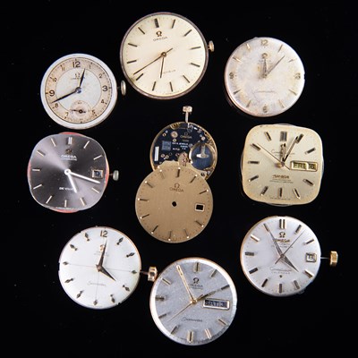 Lot 470 - NINE OMEGA WATCH MOVEMENTS WITH DIALS AND HANDS