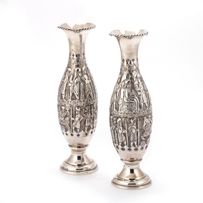 Lot 301 - A PAIR OF PERSIAN SILVER VASES