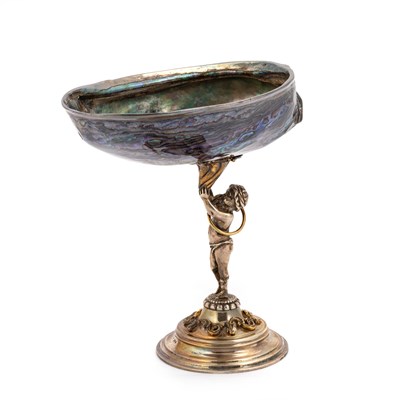 Lot 344 - 'THE ELIZABETHAN SHELL CUP', A  LIMITED EDITION SILVER-MOUNTED PAUA SHELL CUP
