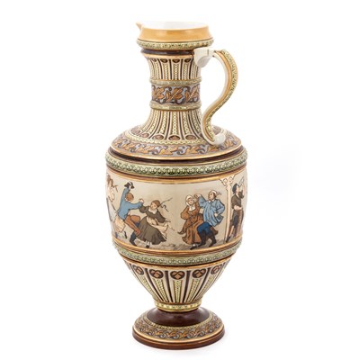 Lot 33 - A LARGE METTLACH POTTERY EWER