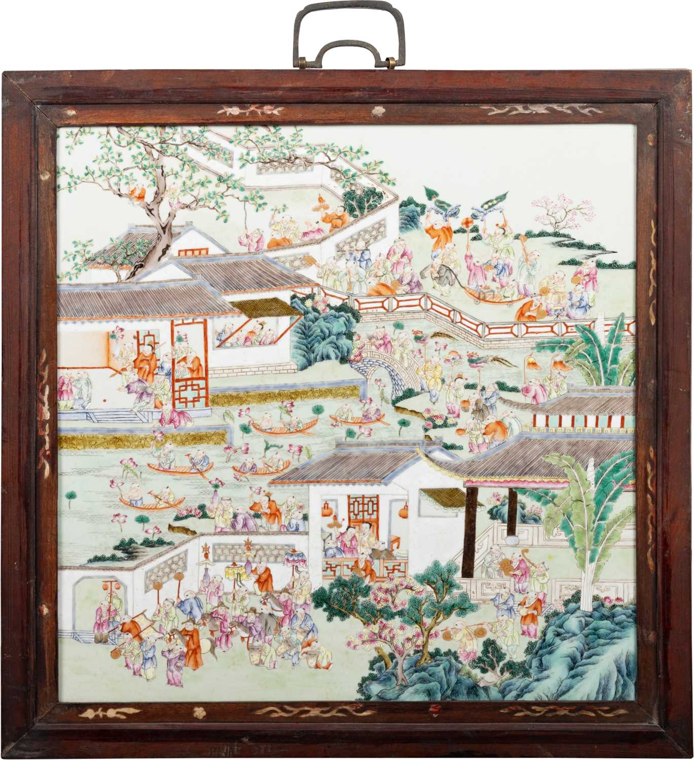 Lot 128 - A LARGE CHINESE FAMILLE ROSE PLAQUE