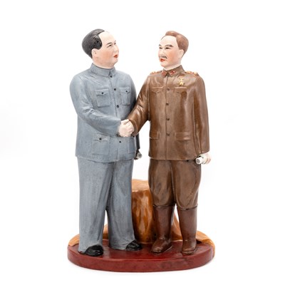 Lot 192 - A CHINESE GLAZED EARTHENWARE 'CULTURAL REVOLUTION' GROUP, DEPICTING MAO ZEDONG AND JOSEPH STALIN