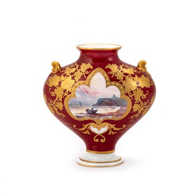 Lot 62 - A ROYAL CROWN DERBY VASE BY WILLIAM DEAN, PAINTED WITH A VIEW OF SCARBOROUGH