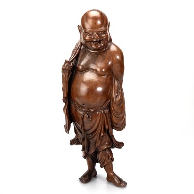 Lot 250 - A CHINESE HARDWOOD FIGURE OF HOTEI, 19TH CENTURY