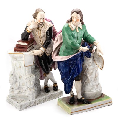 Lot 36 - A LARGE PAIR OF STAFFORDSHIRE FIGURES OF SHAKESPEARE AND MILTON, CIRCA 1850
