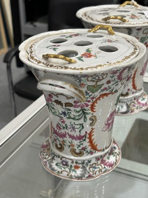 Lot 150 - A PAIR OF CHINESE PORCELAIN BOUGH POTS AND COVERS, CIRCA 1760, QIANLONG PERIOD