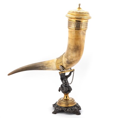 Lot 263 - A VICTORIAN DRINKING HORN ON STAND