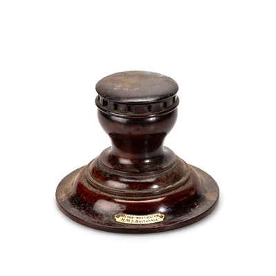 Lot 813 - NAUTICAL INTEREST: A MAHOGANY H.M.S. BRITANNIA INKWELL