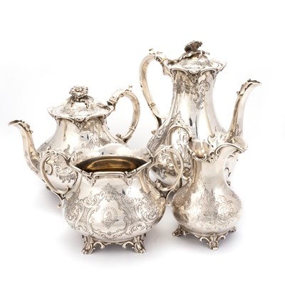 Lot 393 - A FINE VICTORIAN SILVER FOUR-PIECE TEA AND COFFEE SERVICE