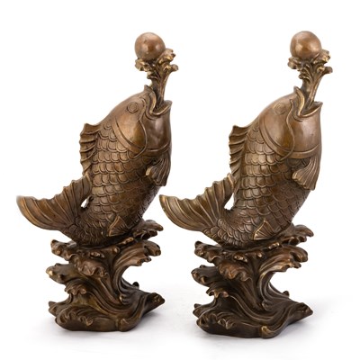 Lot 743 - A PAIR OF CHINESE BRONZED-METAL MODELS OF FISH