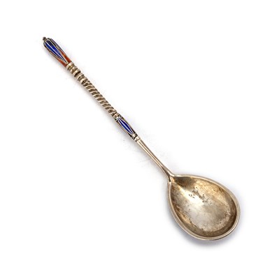 Lot 245 - A RUSSIAN SILVER AND ENAMEL SPOON