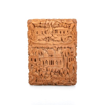 Lot 208 - A LARGE INDIAN CARVED SANDALWOOD CARD CASE, 19TH CENTURY