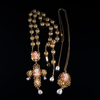 Lot 611 - TWO DOLCE & GABBANA FAUX CAMEO NECKLACES