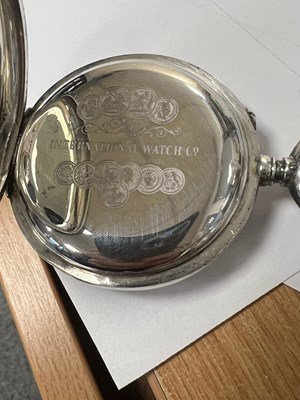 Lot 571 - AN IWC OPEN FACED CONTINENTAL SILVER KEYLESS POCKET WATCH