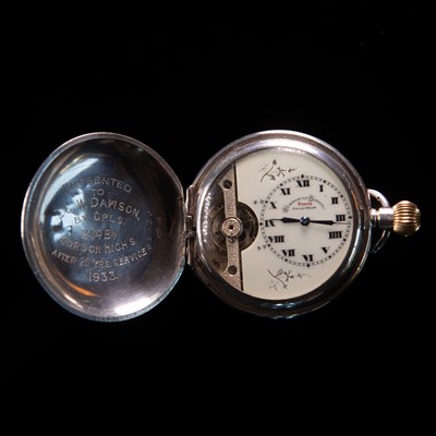 Lot 594 - A SILVER HEBDOMAS 8-DAY POCKET WATCH