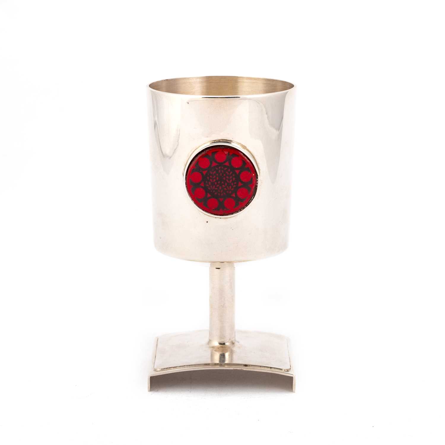Lot 414 - AN ELIZABETH II SILVER AND ENAMEL GOBLET